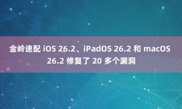 金岭速配 iOS 26.2、iPadOS 26.2 和 macOS 26.2 修复了 20 多个漏洞